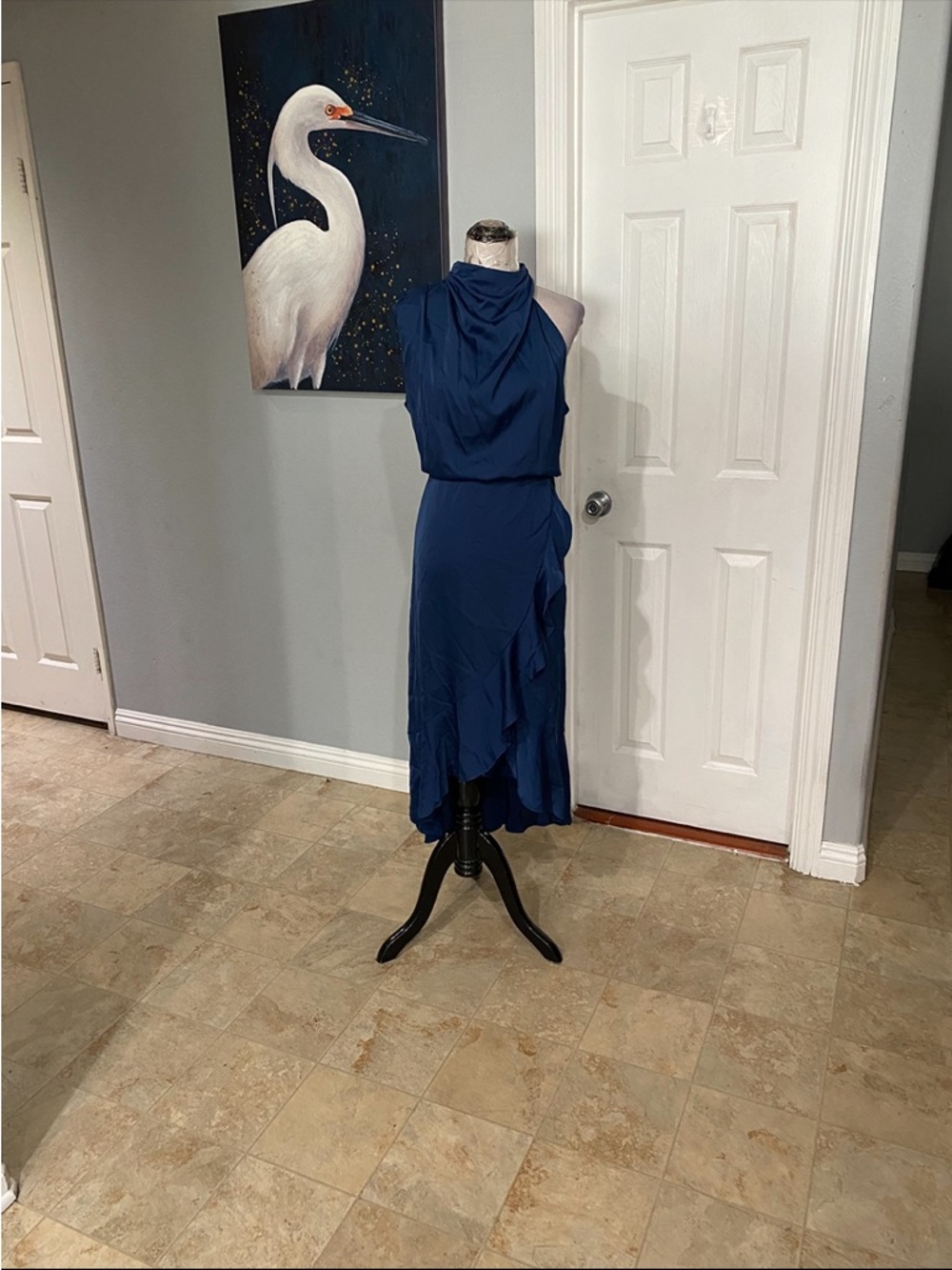 New Women XL KIRUNDO  Spring Summer Satin Mock Neck Wedding Guest Dress - Picture 4 of 11
